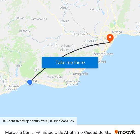 Marbella Centro to Estadio de Atletismo Ciudad de Málaga map