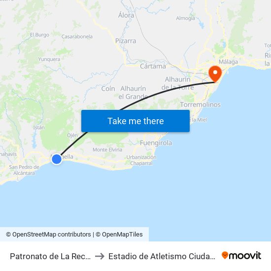 Patronato de La Recaudación to Estadio de Atletismo Ciudad de Málaga map