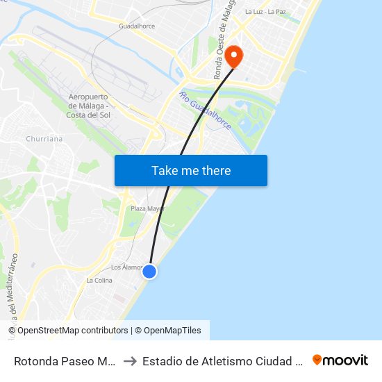 Rotonda Paseo Marítimo to Estadio de Atletismo Ciudad de Málaga map