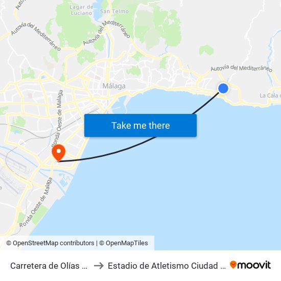 Carretera de Olías - El Palo to Estadio de Atletismo Ciudad de Málaga map