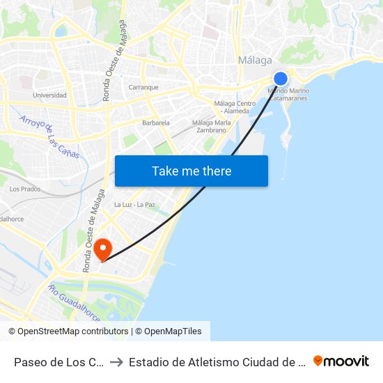 Paseo de Los Curas to Estadio de Atletismo Ciudad de Málaga map