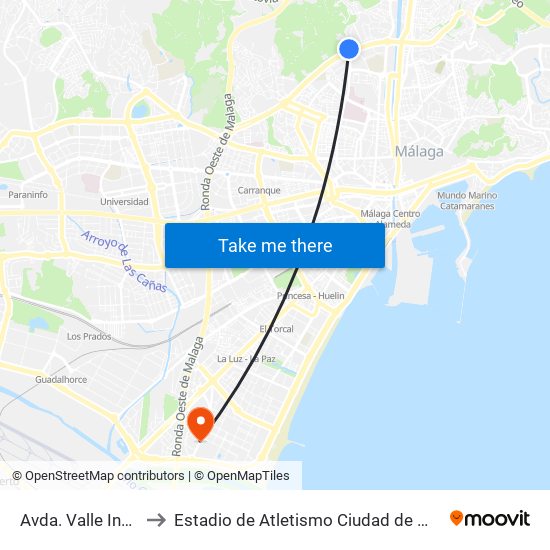 Avda. Valle Inclán to Estadio de Atletismo Ciudad de Málaga map