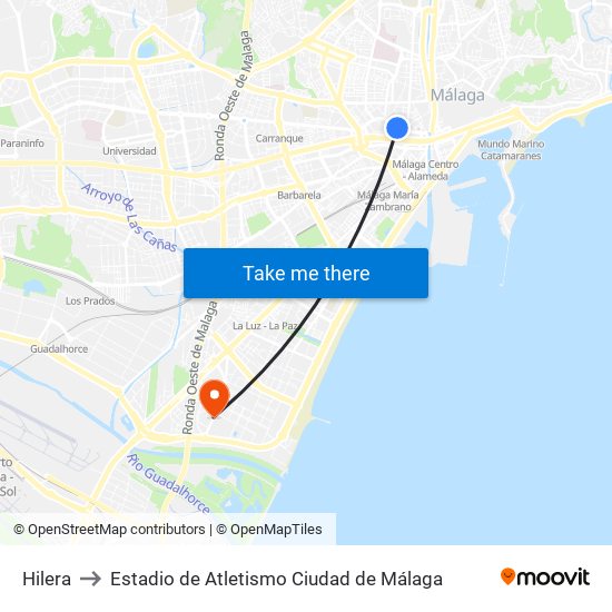 Hilera to Estadio de Atletismo Ciudad de Málaga map