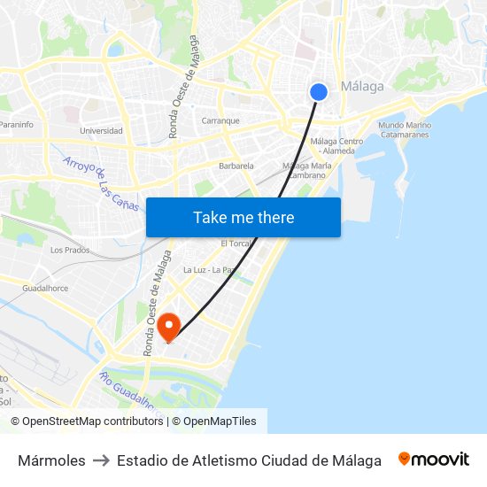 Mármoles to Estadio de Atletismo Ciudad de Málaga map