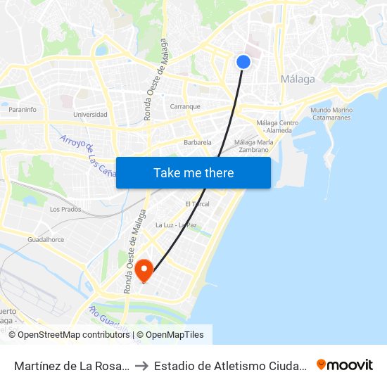 Martínez de La Rosa - Séneca to Estadio de Atletismo Ciudad de Málaga map