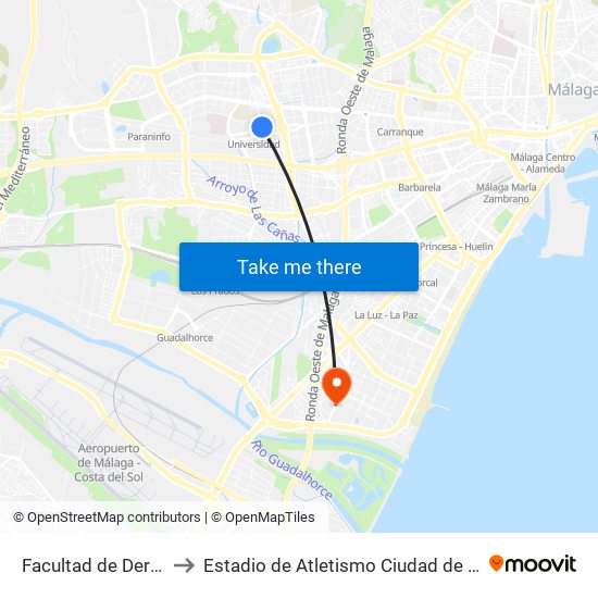 Facultad de Derecho to Estadio de Atletismo Ciudad de Málaga map