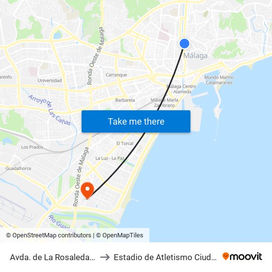 Avda. de La Rosaleda - La Goleta to Estadio de Atletismo Ciudad de Málaga map