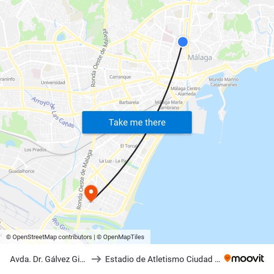 Avda. Dr. Gálvez Ginachero to Estadio de Atletismo Ciudad de Málaga map