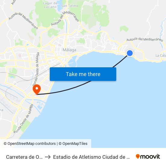 Carretera de Olías to Estadio de Atletismo Ciudad de Málaga map