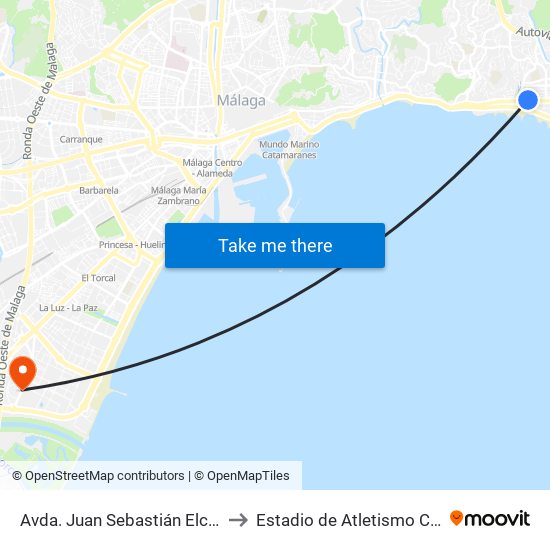 Avda. Juan Sebastián Elcano - Los Galanes to Estadio de Atletismo Ciudad de Málaga map