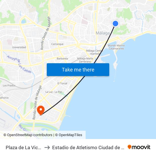 Plaza de La Victoria to Estadio de Atletismo Ciudad de Málaga map
