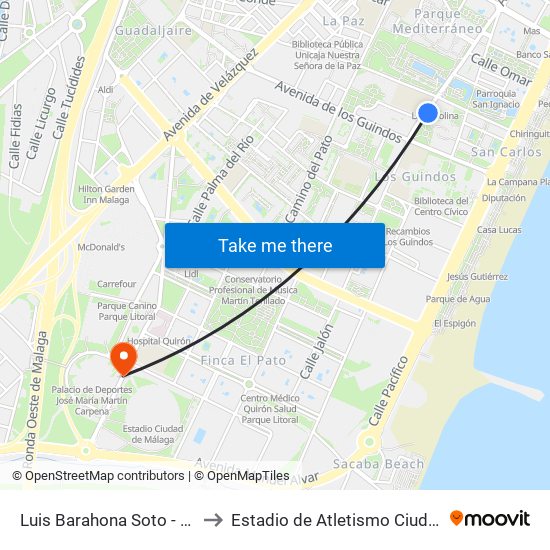 Luis Barahona Soto - Santa Paula to Estadio de Atletismo Ciudad de Málaga map