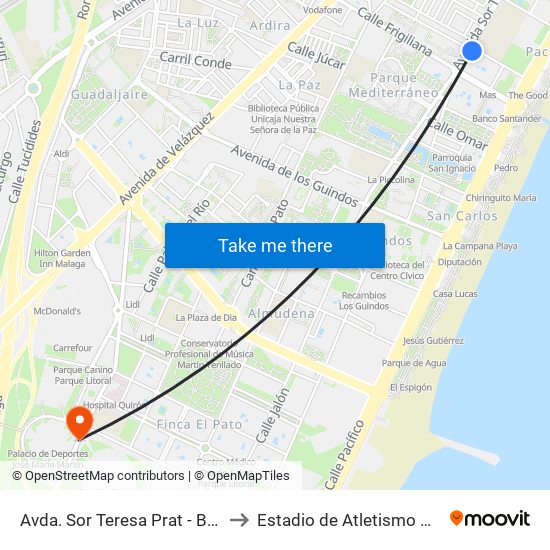 Avda. Sor Teresa Prat - Bda. de Las Delicias to Estadio de Atletismo Ciudad de Málaga map