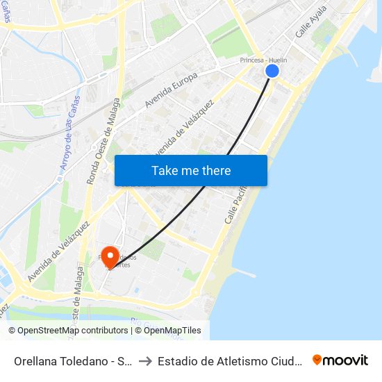 Orellana Toledano - San Patricio to Estadio de Atletismo Ciudad de Málaga map