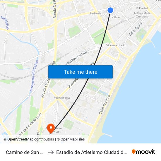 Camino de San Rafael to Estadio de Atletismo Ciudad de Málaga map