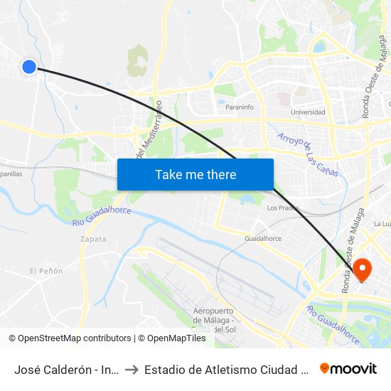 José Calderón - Instituto to Estadio de Atletismo Ciudad de Málaga map