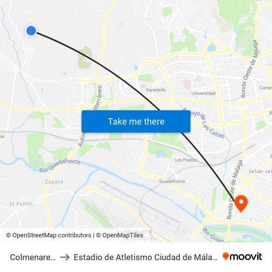 Colmenarejo to Estadio de Atletismo Ciudad de Málaga map