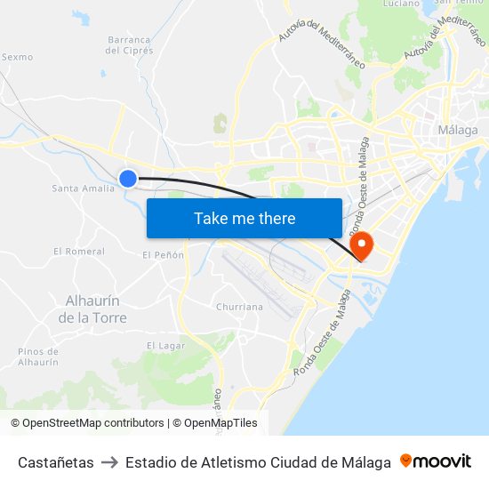 Castañetas to Estadio de Atletismo Ciudad de Málaga map