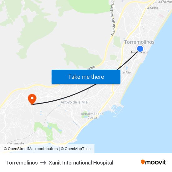 Torremolinos to Xanit International Hospital map