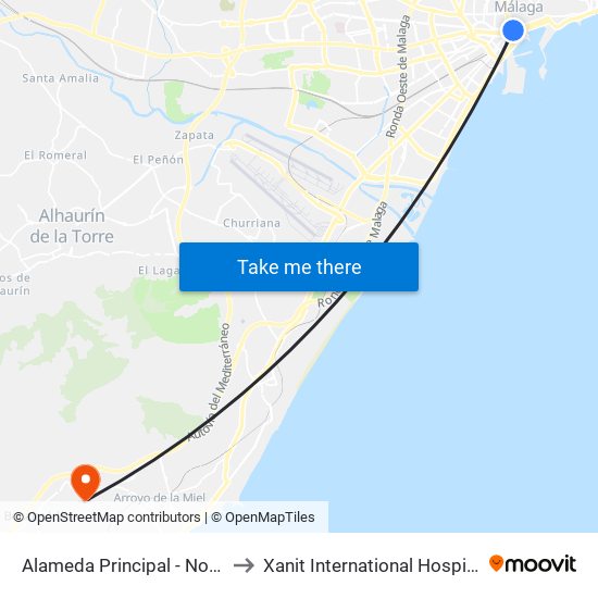 Alameda Principal - Norte to Xanit International Hospital map