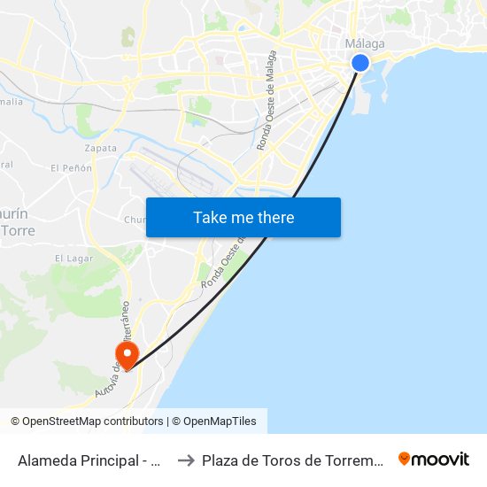 Alameda Principal - Norte to Plaza de Toros de Torremolinos map