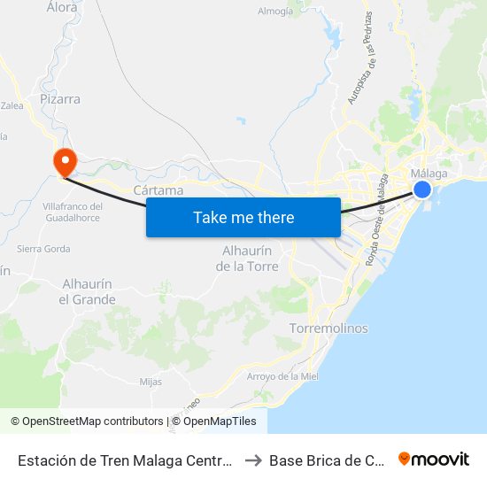 Malaga Centro Alameda to Base Brica de Cártama map