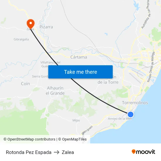 Rotonda Pez Espada to Zalea map