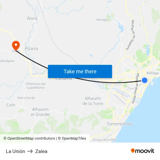 La Unión to Zalea map