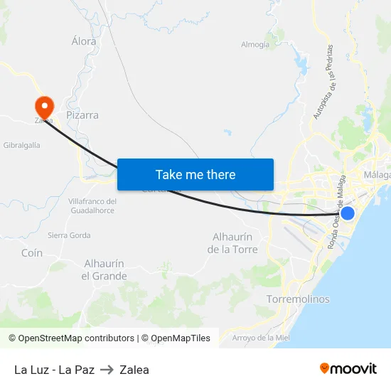 La Luz - La Paz to Zalea map