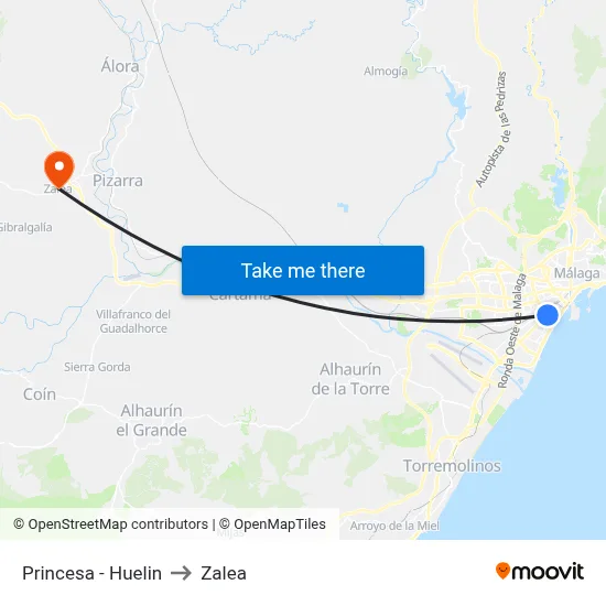 Princesa - Huelin to Zalea map