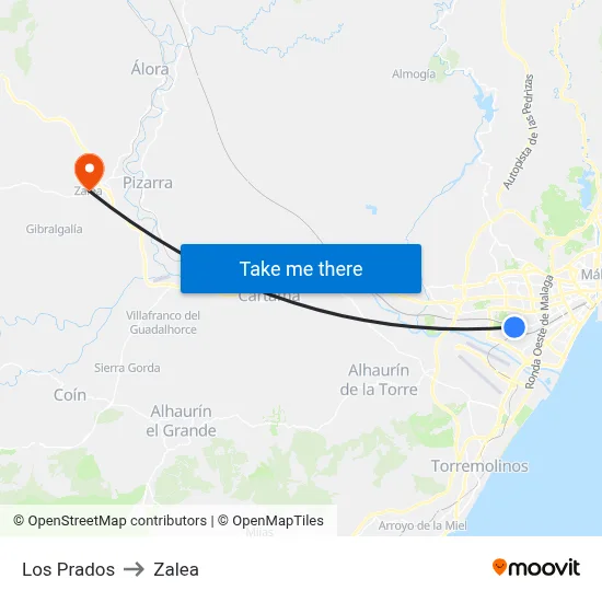 Los Prados to Zalea map