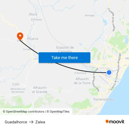 Guadalhorce to Zalea map