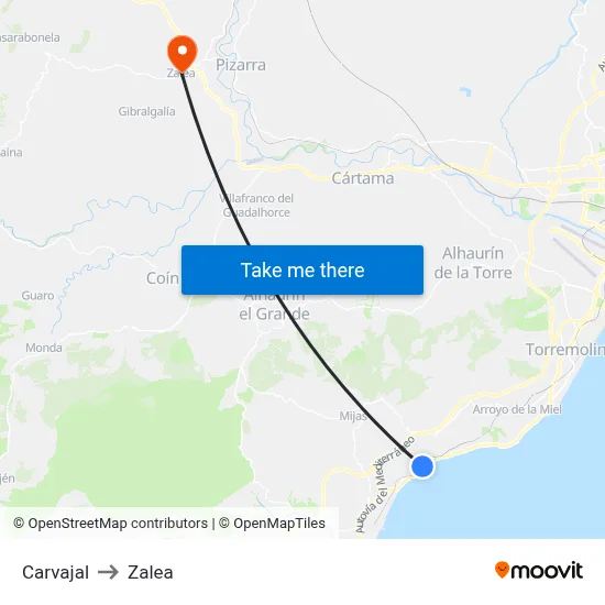 Carvajal to Zalea map