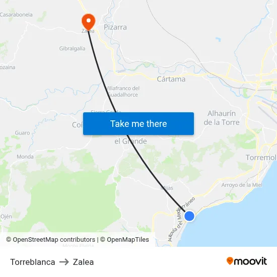Torreblanca to Zalea map