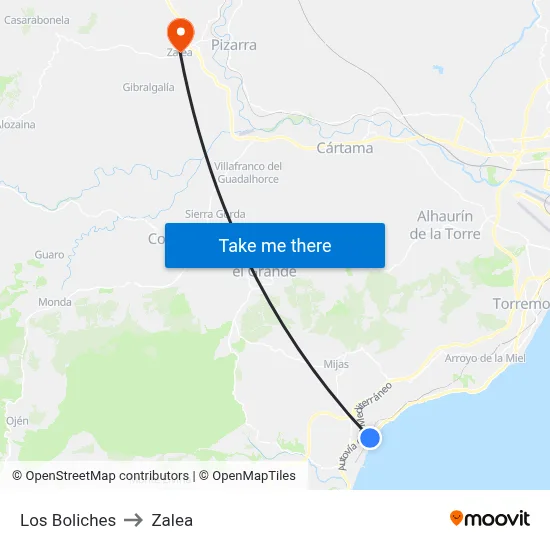 Los Boliches to Zalea map