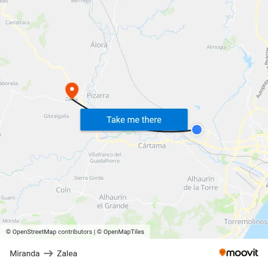 Miranda to Zalea map