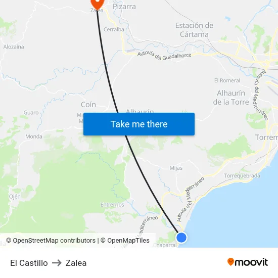 El Castillo to Zalea map