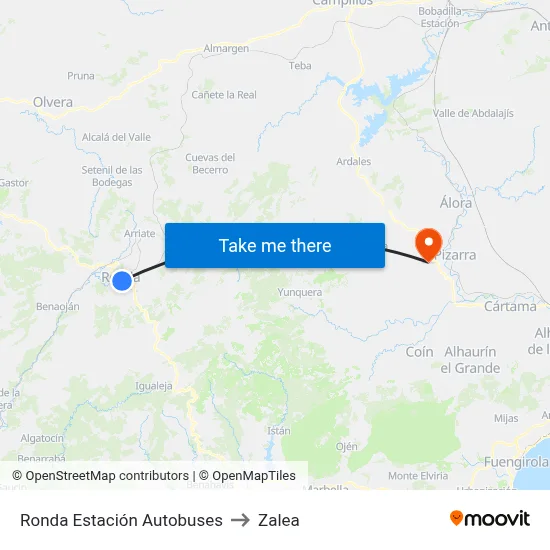 Ronda Estación Autobuses to Zalea map