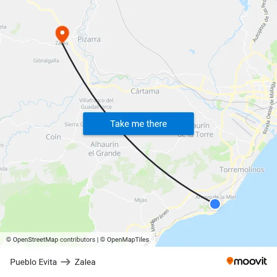 Pueblo Evita to Zalea map
