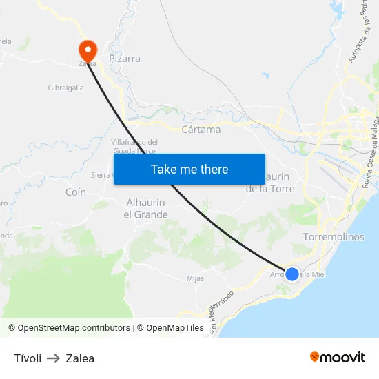 Tívoli to Zalea map