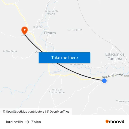Jardincillo to Zalea map