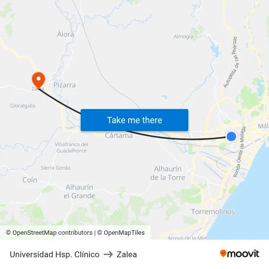 Universidad Hsp. Clínico to Zalea map