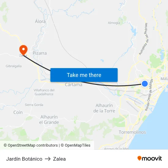 Jardín Botánico to Zalea map