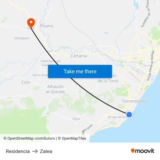 Residencia to Zalea map