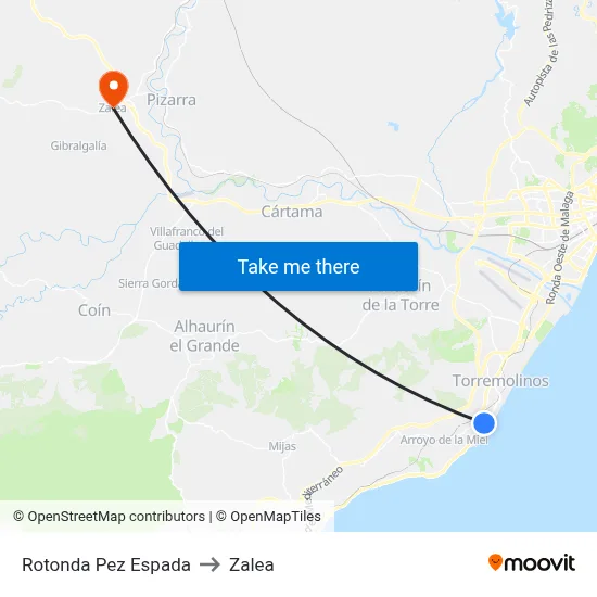 Rotonda Pez Espada to Zalea map