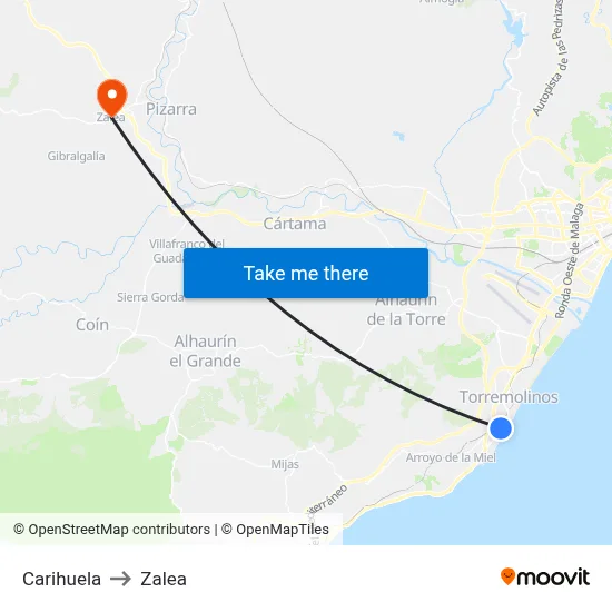 Carihuela to Zalea map