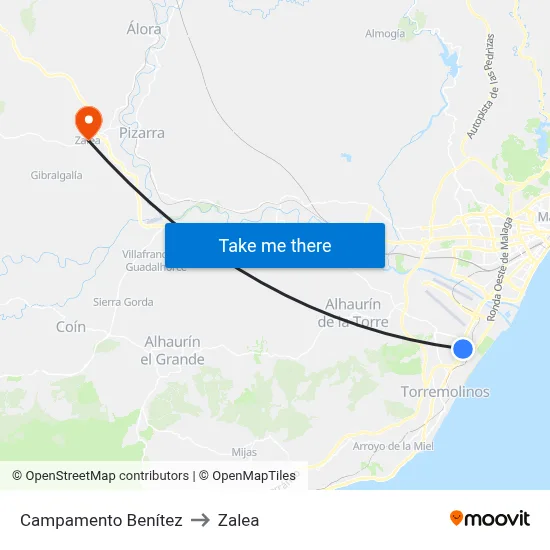 Campamento Benítez to Zalea map