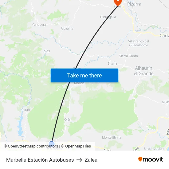 Marbella Estación Autobuses to Zalea map