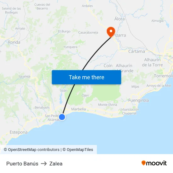 Puerto Banús to Zalea map