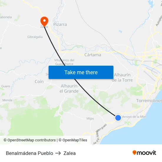 Benalmádena Pueblo to Zalea map